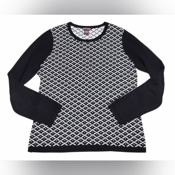 Elliott Lauren Black And White Long Sleeve Crewneck Sweater For Women Size M
